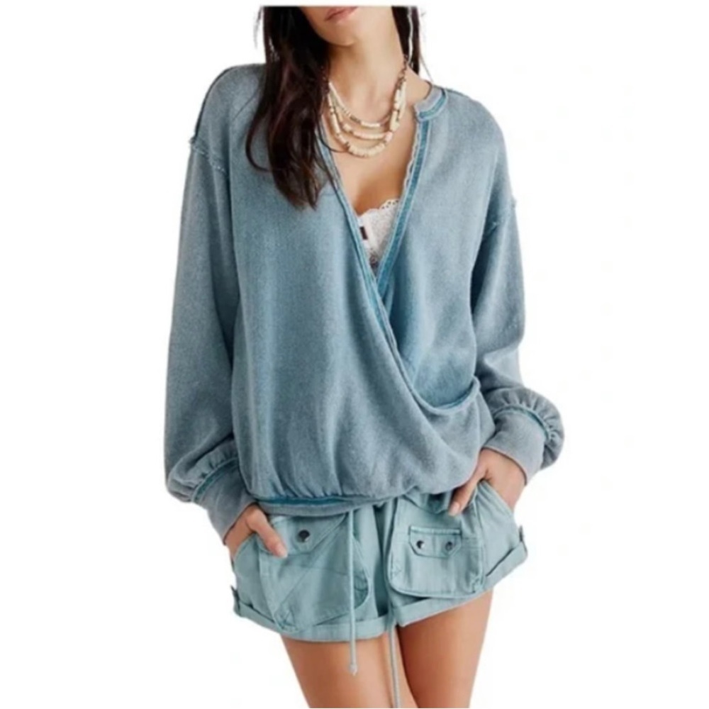 NWT WE THE FREE Free People Anyway Tee Deep Teal Blue Medium